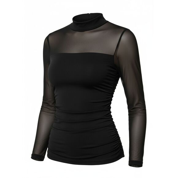 LILLUSORY Sheer Mesh Mock Neck Lace Long Sleeve Top LG - Picture 1 of 4